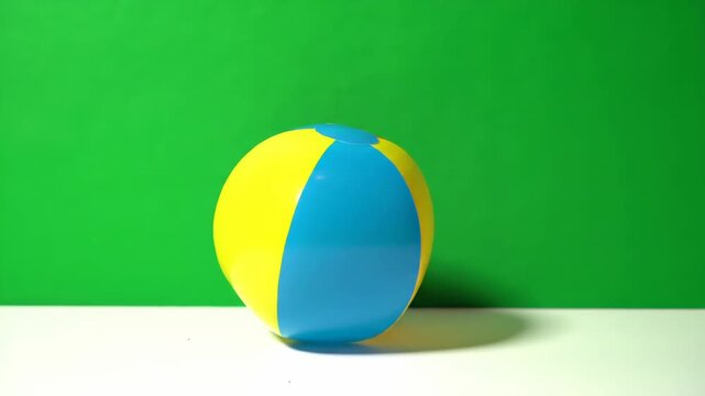 Colorful beach ball on a green background with shadow