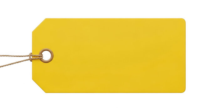 Bright yellow tag with string isolated on transparent background