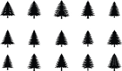 Pine Tree Vector Icon Set for Forest, Nature, Winter, Christmas and Outdoor Design