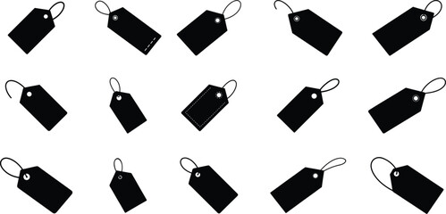 Price Tag Vector Icon Silhouette Set for Sale, Discount, Label, Shopping and E-Commerce Design