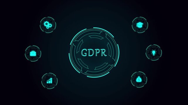 General data protection regulation Global Map, Encryption Icons, Secure Network Visualization and Futuristic Dashboard