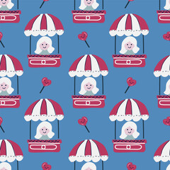 Happy Valentine's Day seamless pattern with  pink hot air baloon and hearts. Romantic vector background.	