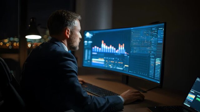 Medium shot of an expert configuring AI threat detection software designed to automate national threat identification through advanced pattern recognition technology.