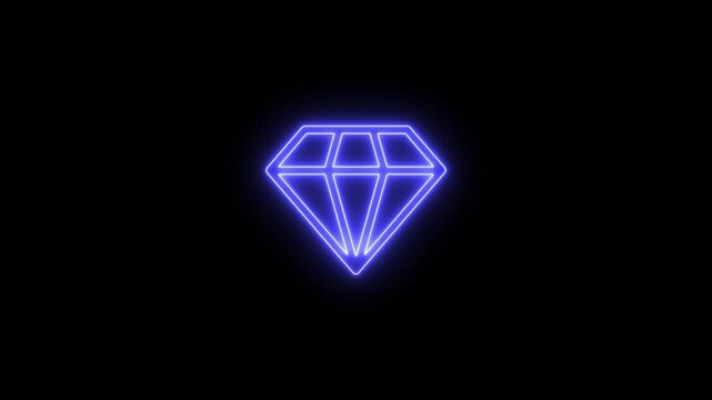 4k glowing neon line diamond animation icon on black background with sparkling gem and luxury crystal design