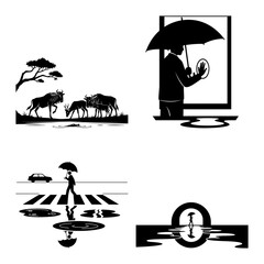 Savanna wildlife herd silhouette scenes with minimal landscape storytelling