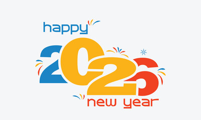 Happy New Year 2026 Colorful number with fireworks for poster or greeting card design background
