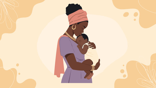 African mother cradling her baby in her arms, perfect for parenting publications and family-oriented marketing materials
