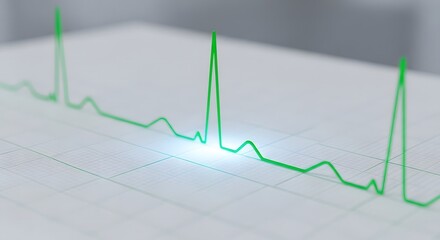 Close up of a green electrocardiogram line tracing on paper