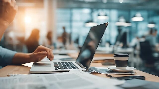 Man working on laptop in office setup environment