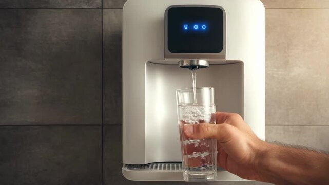 Medium shot of an alkaline water filter installation emphasizing the balancing of pH levels to produce healthier and revitalizing drinking water at home.