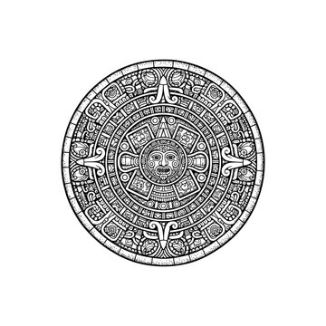 Ancient aztec sun stone engraving.