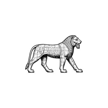 Ancient babylonian ishtar gate lion engraving.