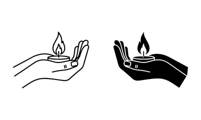 Obraz premium Hand Holding Burning Candle Icon Vector. Symbol for Vigil, Hope, Memorial, Prayer