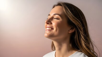 Naklejka premium Happy woman celebrating Galentine's Day, friendship, and self-care. Use for beauty, wellness, and self-love concepts.