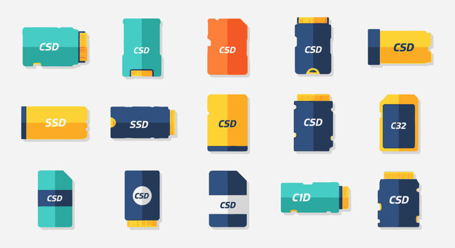 Collection of flat design SSD and CSD storage device icons