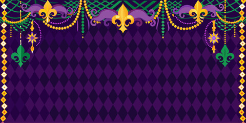 mardi gras colorful decorative border with purple and green background © Milton