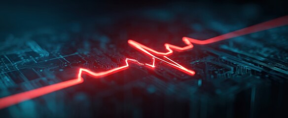 The Heartbeat Waveform Tracing Across a Futuristic Circuit Board Representing Digital Life