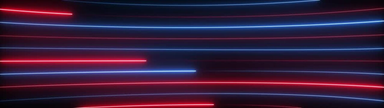 Abstract glowing neon lights blinking lines moving animation. colorful neon line moving on background. Seamless loop animation of glowing neon lines streaming across on black background.