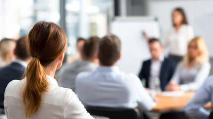 Fototapeta premium Cybersecurity awareness training corporate office presentation, professional environment team viewpoint, data protection strategy, security education, workplace learning, defocused