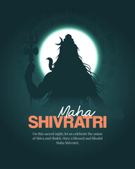 Maha Shivratri Festival Vector Poster with Lord Shiva Spiritual Hindu Illustration