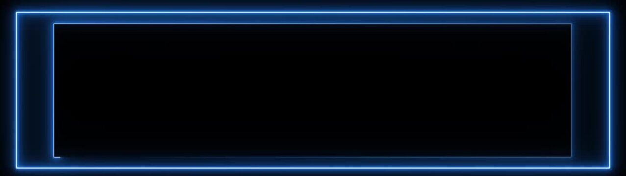 live streaming neon text frame animation. Neon glowing blue color square rectangle picture frame icon animation border frame shape rotating display screen. on a black background