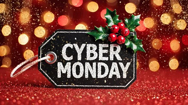 Cyber Monday 4K Video Festive Sale Tag with Bokeh Lights