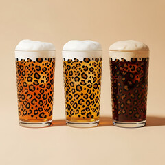 Three glasses of beer with leopard print