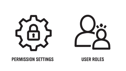 Icons representing system settings with a locked gear and user roles with parent and child figures, for access control concepts.