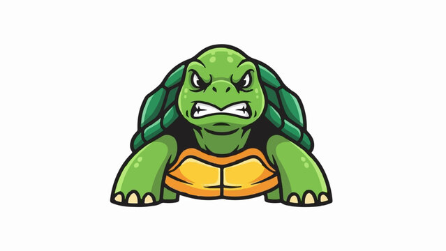 Fierce green turtle with angry expression, detailed shell, and orange underside