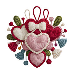 Crochet Heart Bouquet Handmade Valentine Illustration.