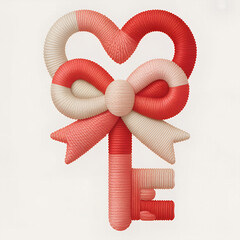 Decorative Heart Key with Ribbon Illustration.
