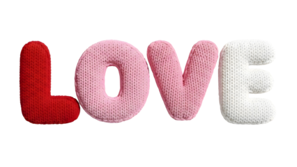 Knitted love text in heart style symbolizing warmth, romance, valentine, affection, cozy handmade textile decorative background