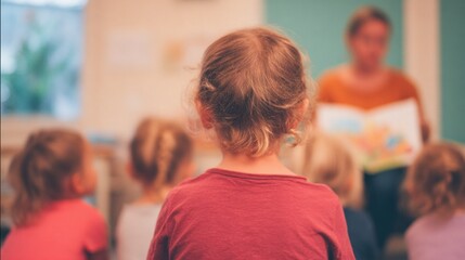 Story time session with children and a reading teacher in a classroom