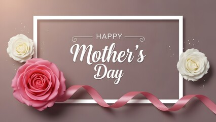 Happy mother's day wishes with beautiful roses and ribbon