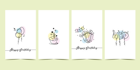 Set of postcard with a simple design.Minimalist linear universal birthday invitation.