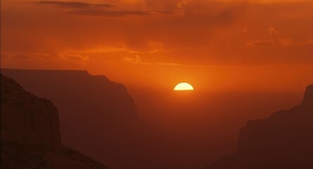 Grand Canyon sunset, fiery orange sky
