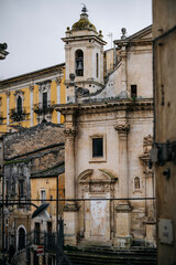 Church Of Santa Maria Dell Itria In Ragusa, Sicily: Historic Baroque Stone Facade And Bell Tower Rising Above Traditional Southern Italian Old Town