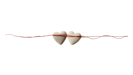 Minimal heart beads on red string symbolizing love connection, romance, relationship, emotional bond, modern abstract design