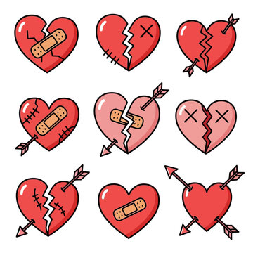 Broken Hearts with Bandages and Arrows.