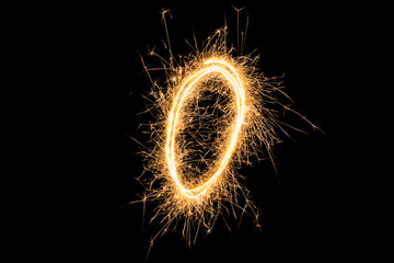 Bright Sparkler Fireworks Oval Shape on Black Background