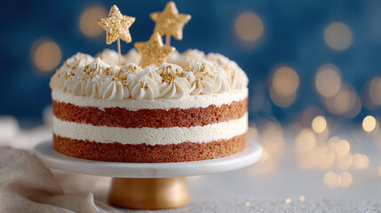 Patriotic american flag layer cake on pedestal stand for independence day celebrations