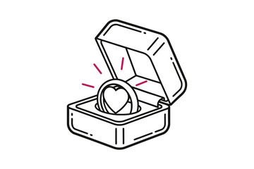 Open ring box icon with heart shaped ring symbolizing proposal, commitment and romantic valentine's day celebration theme