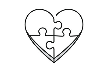 Heart shaped puzzle icon with interlocking pieces representing unity, emotional bonding and romantic valentine's day celebration