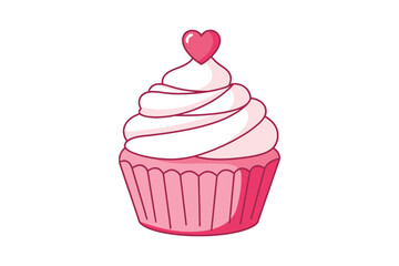 Cupcake with heart topper vector icon for valentine's day celebration symbolizing sweet love, romance and cheerful holiday design