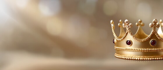 Golden cross and crown with rubies displayed on web banner with space for text in bottom corner