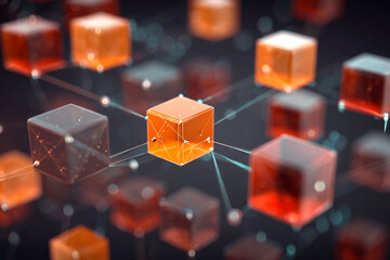 abstract interconnected glowing cubes forming a digital network structure