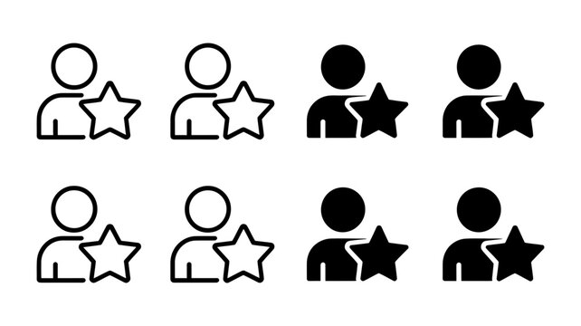Add to favorite person icon set, a collection of outline and solid symbols for ui design