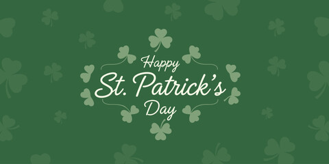 Green background with scattered shamrocks and happy st. patrick's day white text for festive irish holiday celebration