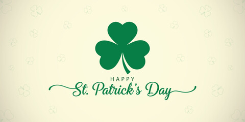 Beige background with green clover and happy st. patrick's day text for traditional irish holiday celebration design