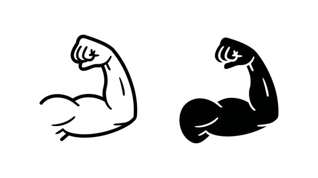 Flexing bicep muscle icon and silhouette representing strength and power